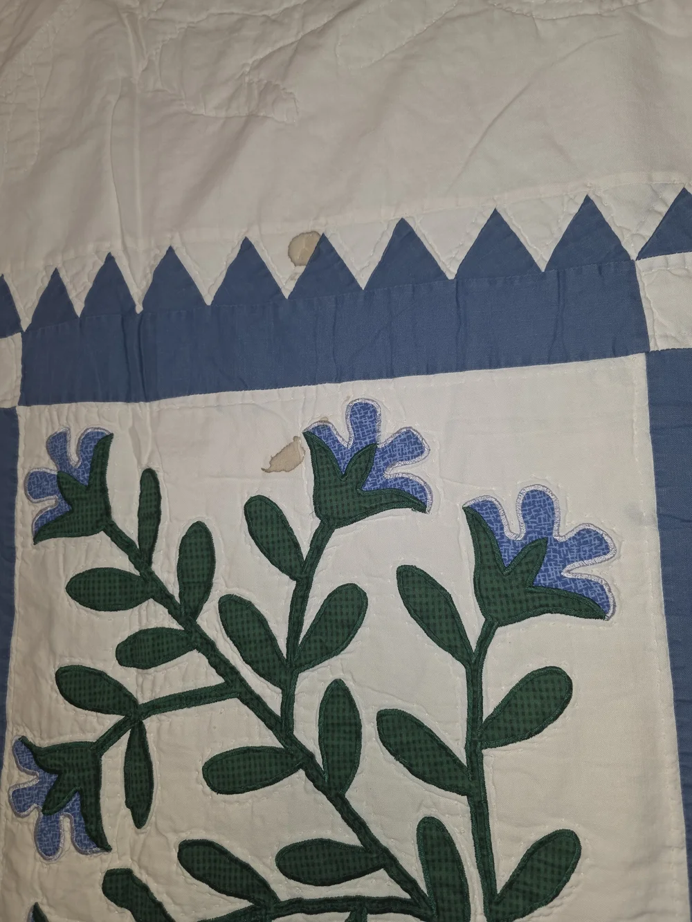 Handmade Blue & White Patchwork Quilt - Floral & Animal Motifs